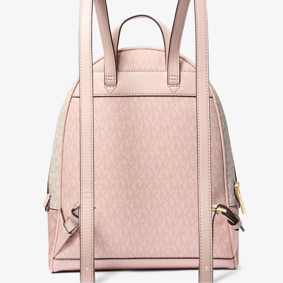 Michael Kors Rhea Medium Color-Block Signature Logo Backpack Powder Blush Multi - Picture 8 of 10